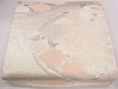 平和屋着物◎六通柄袋帯 孔雀花文 プラチナ箔 逸品 CAAD1350eg
