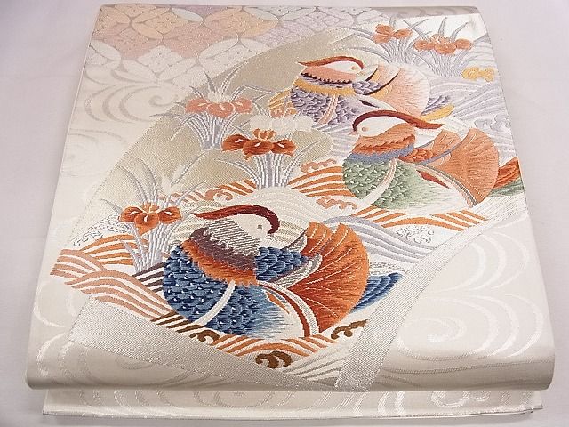 平和屋着物◎六通太鼓柄袋帯 唐織 水どりの 銀糸 逸品 CAAD1359eg