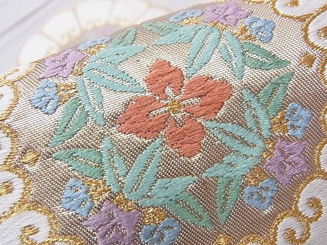 平和屋着物■六通柄袋帯 唐織 草花文 金糸 逸品 CAAD7659hy