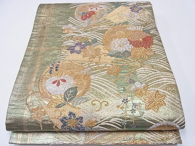 平和屋着物■六通柄袋帯 流水草花文 金銀糸 逸品 CAAD7672hy
