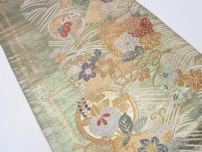 平和屋着物■六通柄袋帯 流水草花文 金銀糸 逸品 CAAD7672hy