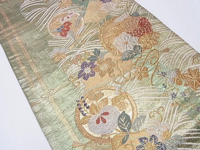 平和屋着物■六通柄袋帯 流水草花文 金銀糸 逸品 CAAD7672hy