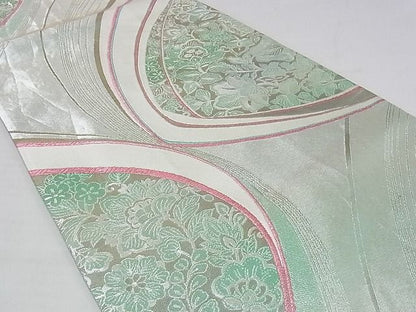 平和屋着物◎六通柄袋帯 草花文 銀糸 正絹 逸品 AAAG9508Apf