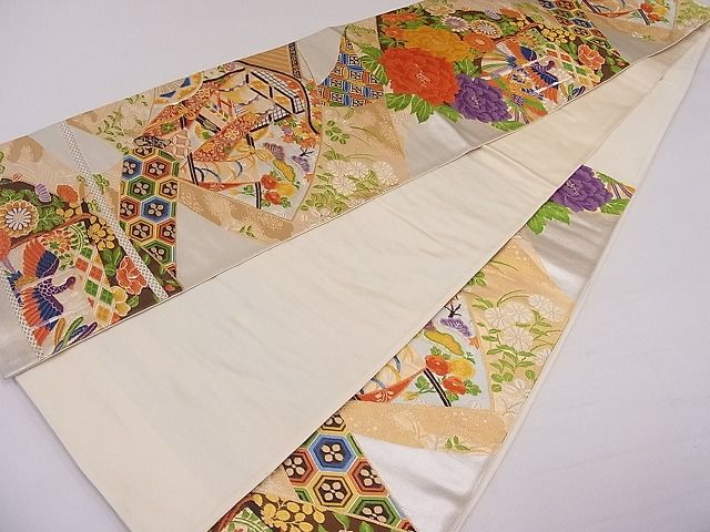 平和屋着物◎六通柄袋帯 唐織 誰ヶ袖鳳凰花文 金銀糸 正絹 逸品 AAAG9572Apf