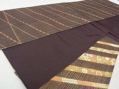 平和屋着物◎六通太鼓柄袋帯 斜線花文 金糸 逸品 DAAD8212cm