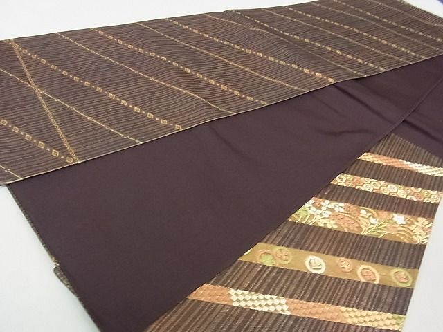 平和屋着物◎六通太鼓柄袋帯 斜線花文 金糸 逸品 DAAD8212cm