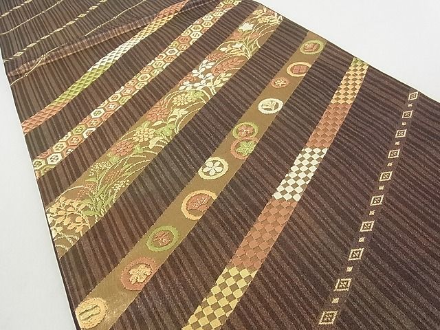 平和屋着物◎六通太鼓柄袋帯 斜線花文 金糸 逸品 DAAD8212cm