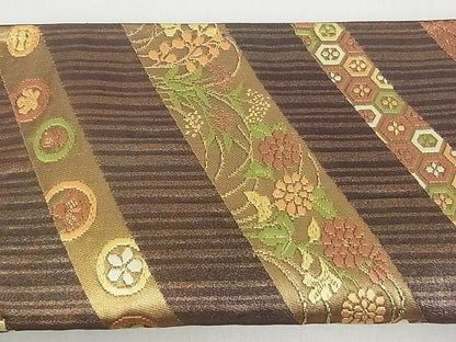 平和屋着物◎六通太鼓柄袋帯 斜線花文 金糸 逸品 DAAD8212cm