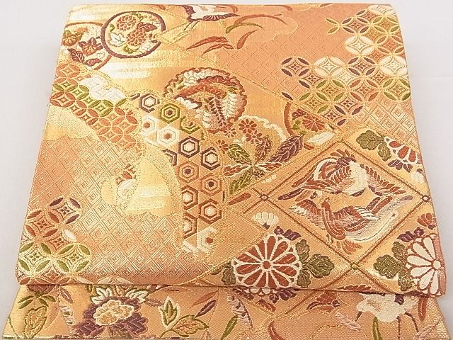 平和屋着物◎佐賀錦 六通柄袋帯 吉祥花鳥文 金糸 逸品 DAAE0183yyy
