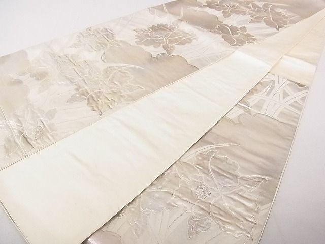 平和屋着物◎六通柄袋帯 草花雲文 銀糸 逸品 DAAE0192yyy