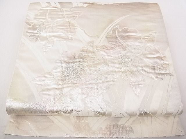 平和屋着物◎六通柄袋帯 草花雲文 銀糸 逸品 DAAE0192yyy