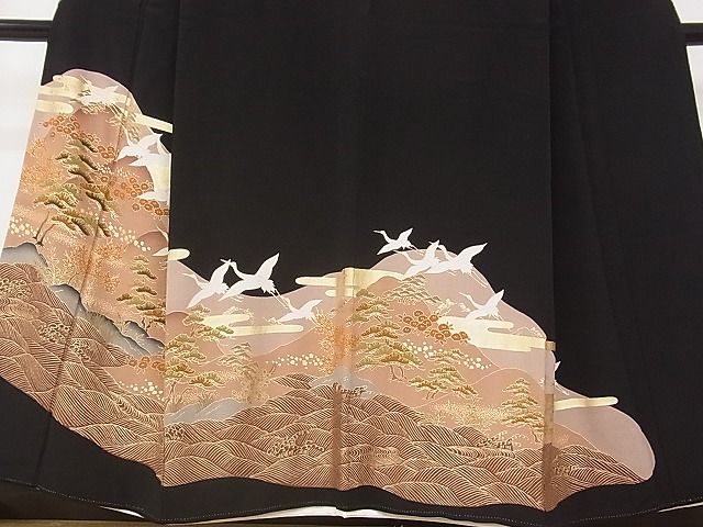 平和屋着物■豪華黒留袖 立波飛鶴花文 金彩 逸品 DAAE0215yyy