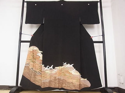 平和屋着物■豪華黒留袖 立波飛鶴花文 金彩 逸品 DAAE0215yyy