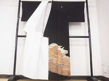 平和屋着物■豪華黒留袖 立波飛鶴花文 金彩 逸品 DAAE0215yyy