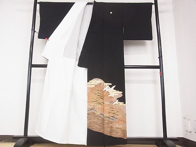 平和屋着物■豪華黒留袖 立波飛鶴花文 金彩 逸品 DAAE0215yyy