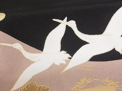 平和屋着物■豪華黒留袖 立波飛鶴花文 金彩 逸品 DAAE0215yyy