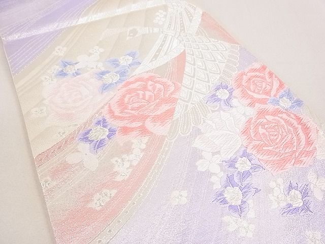 平和屋着物◎六通柄袋帯 唐織 孔雀花文 銀糸 逸品 DAAE0234yyy
