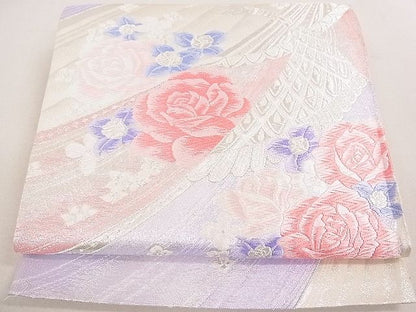 平和屋着物◎六通柄袋帯 唐織 孔雀花文 銀糸 逸品 DAAE0234yyy