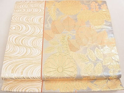 平和屋着物◎六通柄袋帯 流水草花文 金糸 逸品 DAAE0242yyy