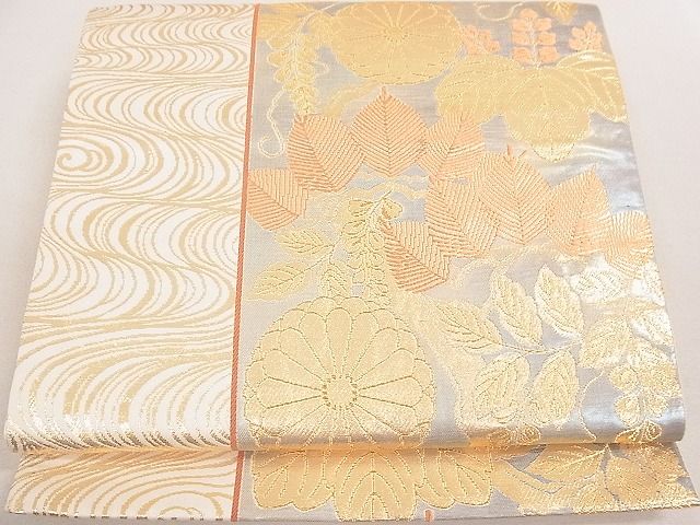 平和屋着物◎六通柄袋帯 流水草花文 金糸 逸品 DAAE0242yyy