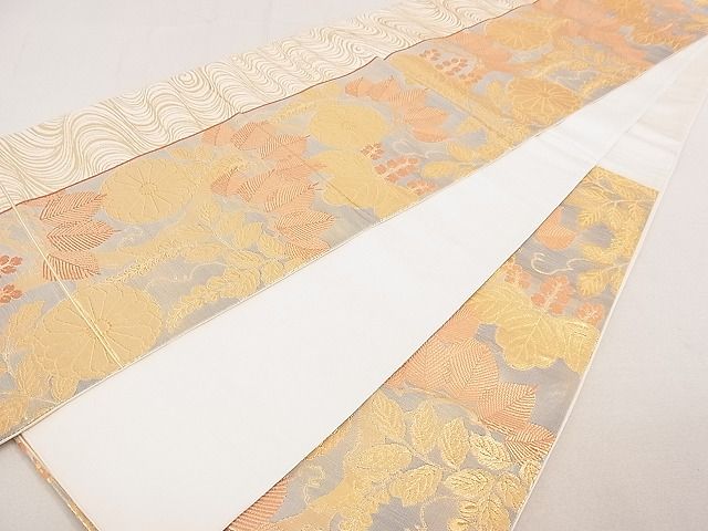 平和屋着物◎六通柄袋帯 流水草花文 金糸 逸品 DAAE0242yyy