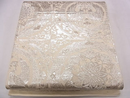 平和屋着物◎六通柄袋帯 向かい鳥正倉院花文 銀糸 逸品 CAAD1302eg