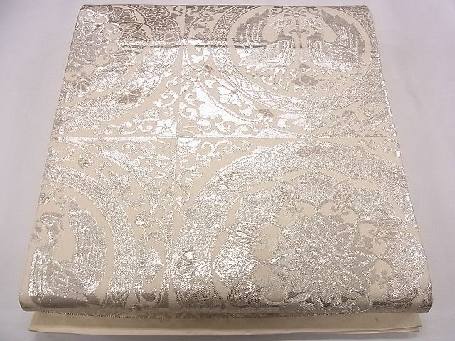 平和屋着物◎六通柄袋帯 向かい鳥正倉院花文 銀糸 逸品 CAAD1302eg