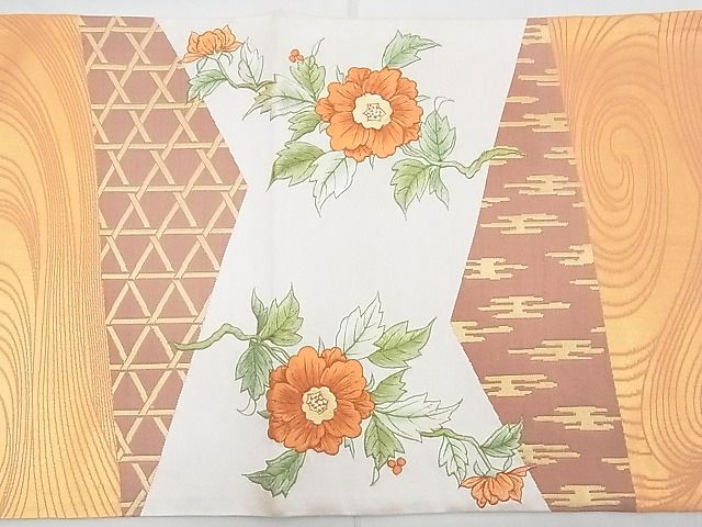 平和屋着物◎太鼓柄袋帯 駒刺繍 流水牡丹文 金彩 逸品 BAAE5484ns