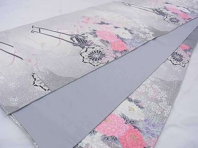 平和屋着物◎六通柄袋帯 唐織 名苑所花車 金銀糸 逸品 BAAE2599ph
