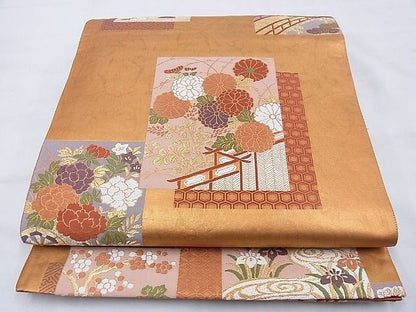平和屋着物◎六通柄袋帯 唐織 唯ヶ袖古代箔文 金糸 逸品 BAAE6214ph