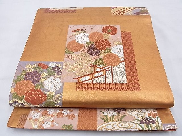 平和屋着物◎六通柄袋帯 唐織 唯ヶ袖古代箔文 金糸 逸品 BAAE6214ph