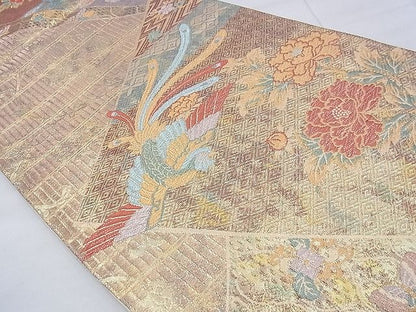 平和屋着物◎六通柄袋帯 鳳凰牡丹吉祥文 金糸 逸品 BAAE6301ph