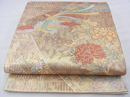 平和屋着物◎六通柄袋帯 鳳凰牡丹吉祥文 金糸 逸品 BAAE6301ph