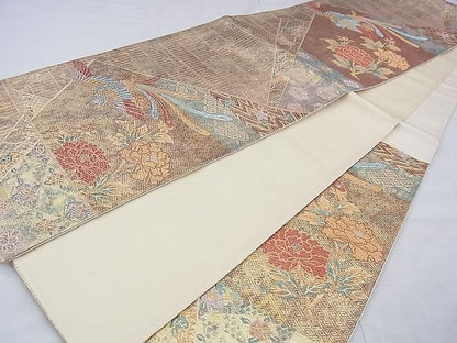 平和屋着物◎六通柄袋帯 鳳凰牡丹吉祥文 金糸 逸品 BAAE6301ph