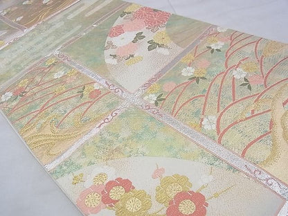 平和屋着物◎六通柄袋帯 唐織 流水草花蒔絵 金銀糸 逸品 BAAE6333ph