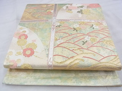 平和屋着物◎六通柄袋帯 唐織 流水草花蒔絵 金銀糸 逸品 BAAE6333ph