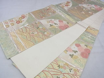 平和屋着物◎六通柄袋帯 唐織 流水草花蒔絵 金銀糸 逸品 BAAE6333ph