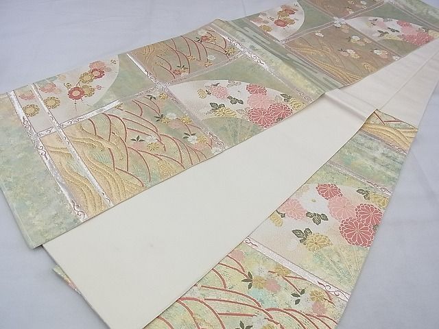 平和屋着物◎六通柄袋帯 唐織 流水草花蒔絵 金銀糸 逸品 BAAE6333ph