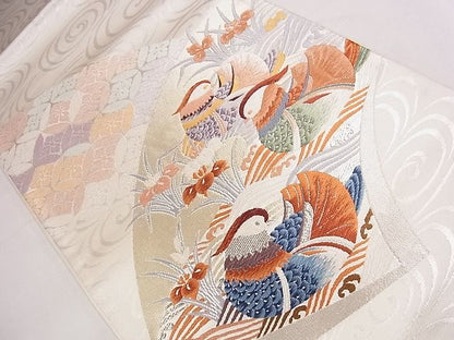 平和屋着物◎六通太鼓柄袋帯 唐織 水どりの 銀糸 逸品 CAAD1359eg
