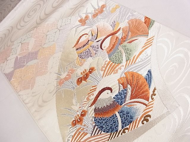 平和屋着物◎六通太鼓柄袋帯 唐織 水どりの 銀糸 逸品 CAAD1359eg