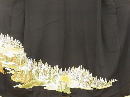 平和屋着物■豪華黒留袖　雲重ね樹林文　金彩　逸品　BAAE2110xi