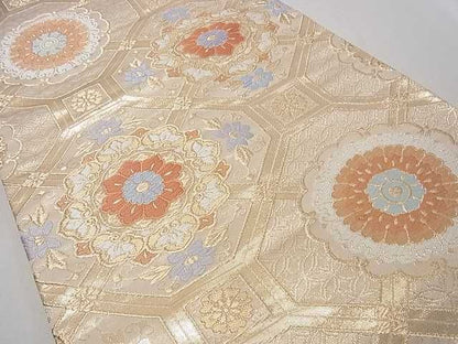 平和屋着物◎六通柄袋帯 蜀江花文 金糸 逸品 DAAE1692ma
