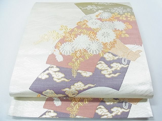 未使用】袋帯 六通柄 清水六兵衛 じゅらく 西陣織 花柄 刺繍