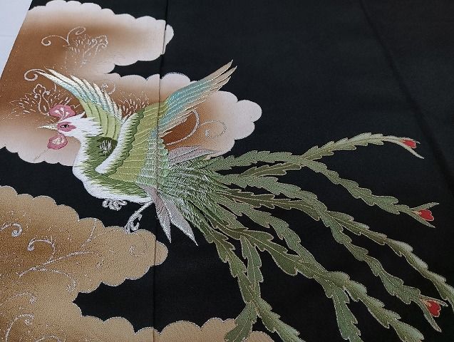 黒留袖　鳳凰　豪華　銀刺繍 平和屋着物□豪華黒留袖 刺繍 鳳凰 金銀彩 正絹 逸品 AAAG7163Bnp