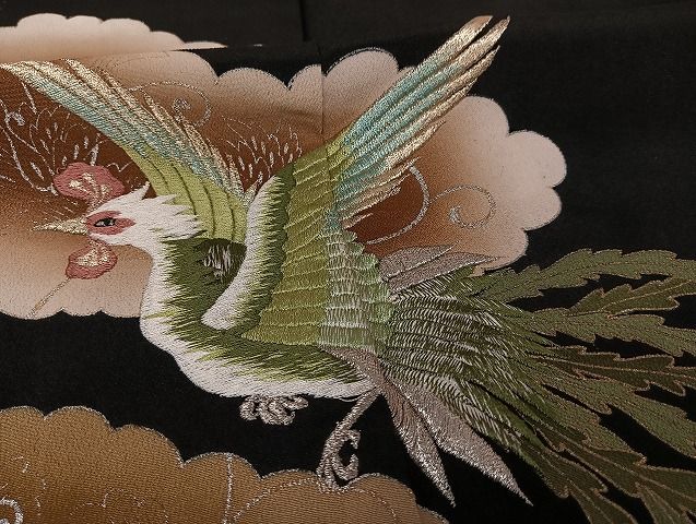 黒留袖　鳳凰　豪華　銀刺繍 平和屋着物□豪華黒留袖 刺繍 鳳凰 金銀彩 正絹 逸品 AAAG7163Bnp