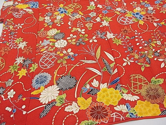 平和屋本店■最高級 七五三 女の子 7歳 祝着・長襦袢セット 相良刺繍 駒刺繍 花籠文 金糸 鬼しぼ縮緬 半衿刺繍 逸品 CYAA0032s4
