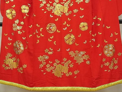 平和屋本店■希少　秋山章　打掛　七五三　7歳　十三参り　女の子　祝着　舞蝶花丸文　金銀彩　逸品　CYAA0039s4