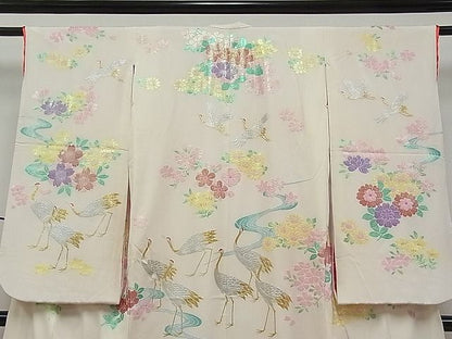 平和屋本店[]希少　秋山章　打掛　七五三　7歳　十三参り　女の子　祝着　流水群鶴草花文　金銀彩　逸品　CYAA0040s4