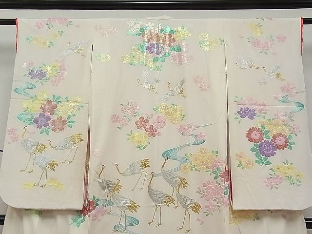平和屋本店[]希少　秋山章　打掛　七五三　7歳　十三参り　女の子　祝着　流水群鶴草花文　金銀彩　逸品　CYAA0040s4