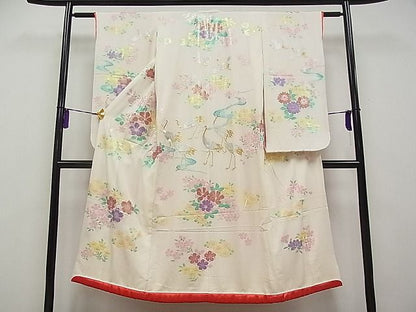 平和屋本店[]希少　秋山章　打掛　七五三　7歳　十三参り　女の子　祝着　流水群鶴草花文　金銀彩　逸品　CYAA0040s4